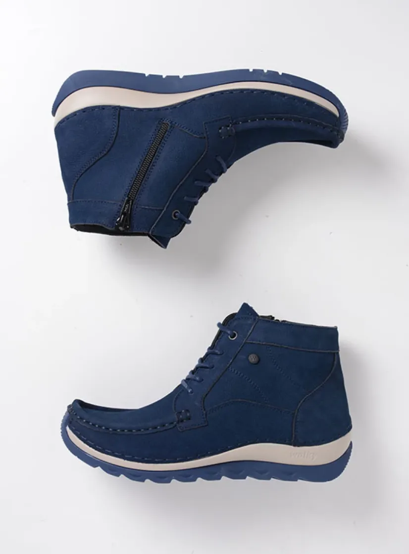 Wolky Salado - blauw nubuck<DAMES Hoge Veterschoenen