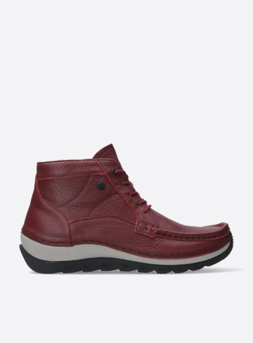 Wolky Salado - bordeauxrood leer<DAMES Hoge Veterschoenen