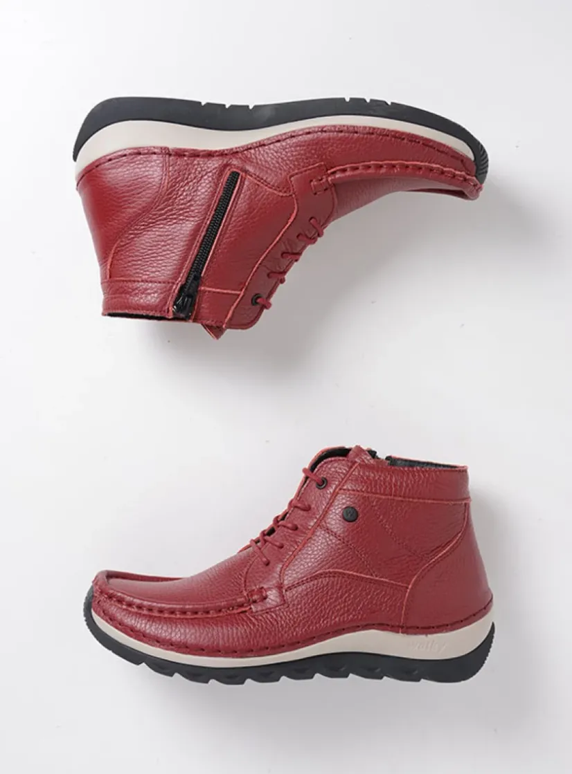 Wolky Salado - bordeauxrood leer<DAMES Hoge Veterschoenen