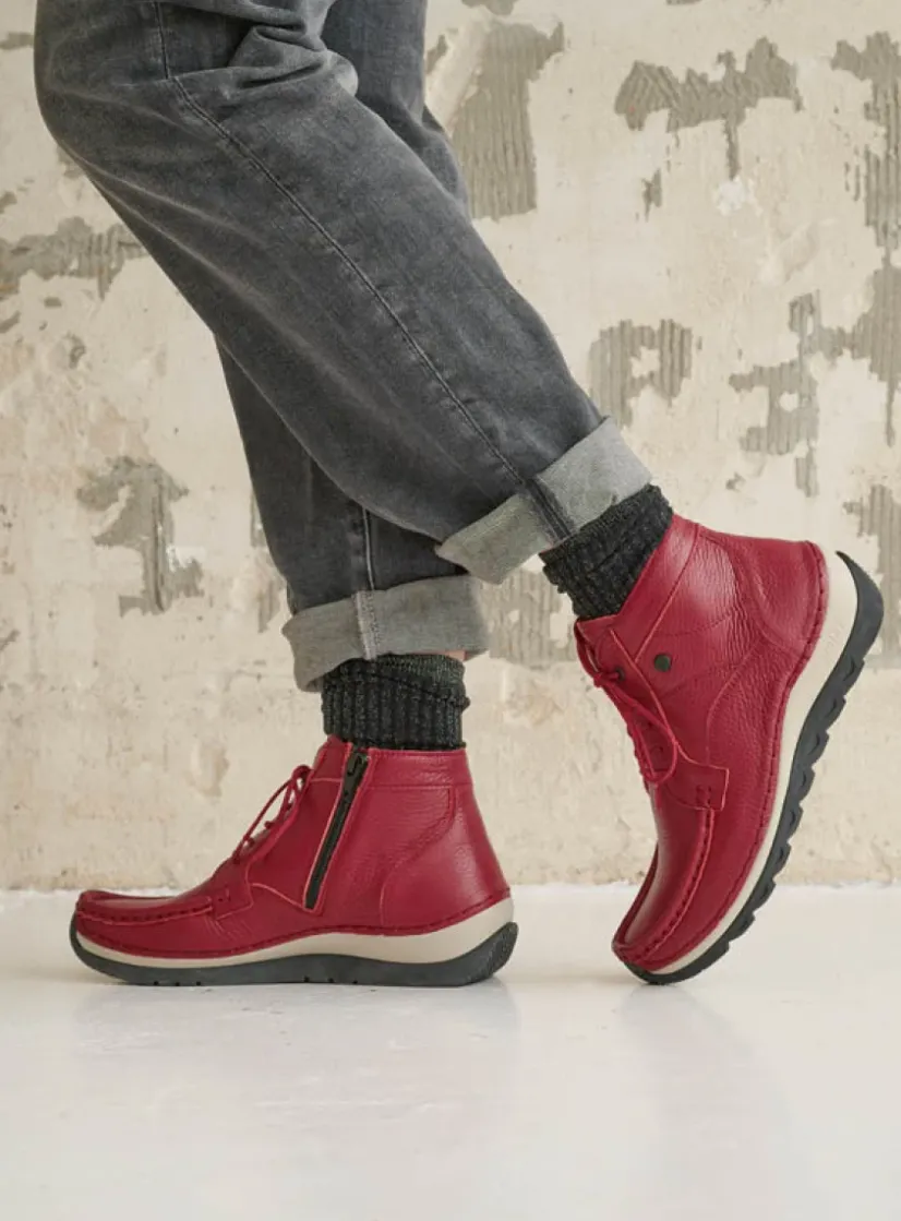 Wolky Salado - bordeauxrood leer<DAMES Hoge Veterschoenen