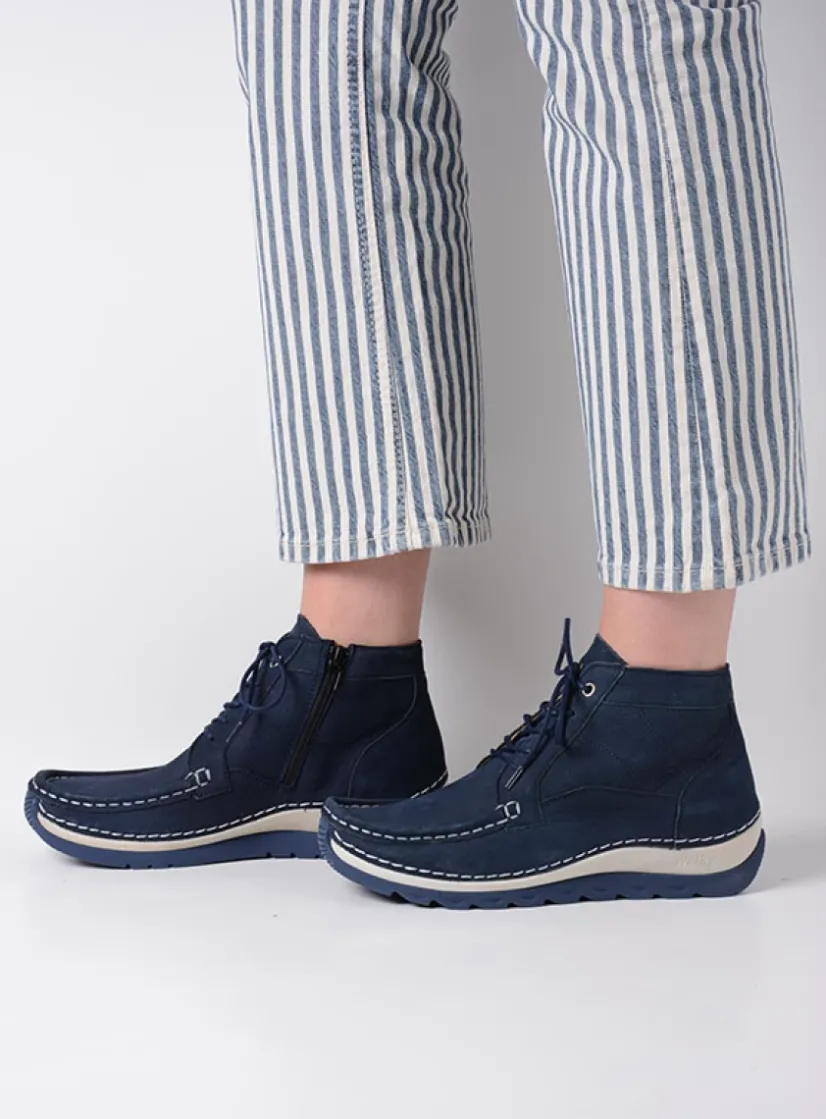 Wolky Salado - denim nubuck<DAMES Hoge Veterschoenen