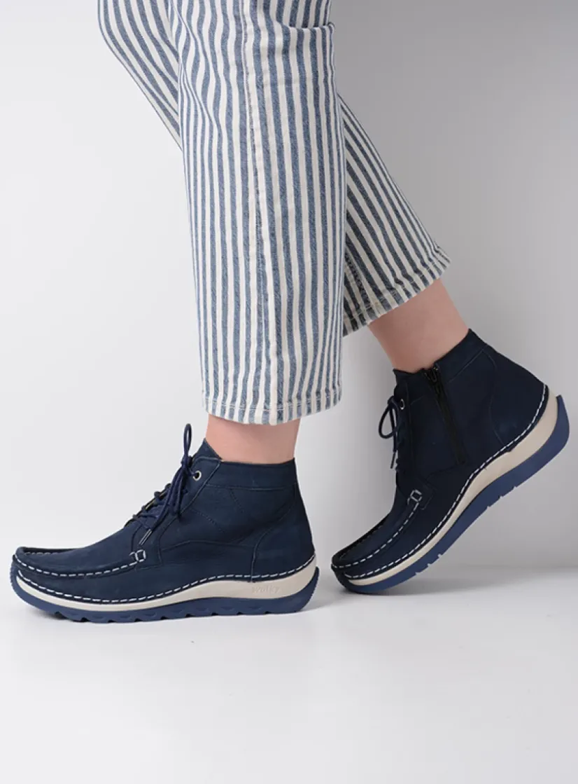 Wolky Salado - denim nubuck<DAMES Hoge Veterschoenen