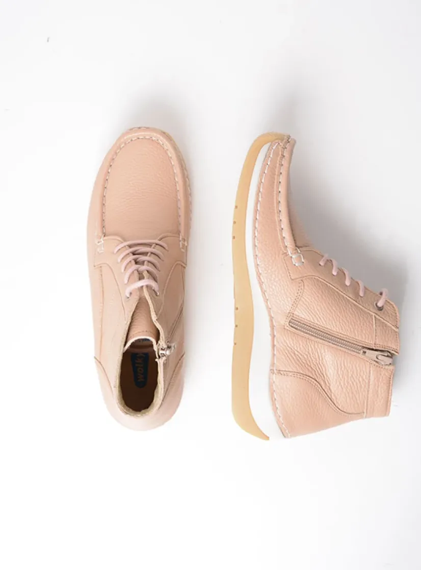 Wolky Salado - lichtbeige leer<DAMES Hoge Veterschoenen
