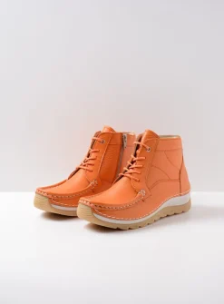 Wolky Salado - oranje leer<DAMES Hoge Veterschoenen