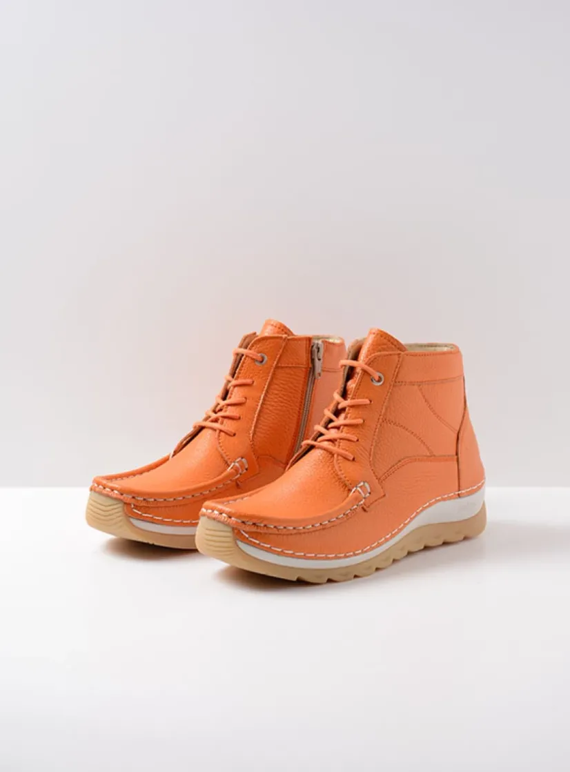 Wolky Salado - oranje leer<DAMES Hoge Veterschoenen