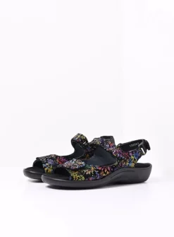 Wolky Salvia - zwart/multi flower nubuck<DAMES Sandalen