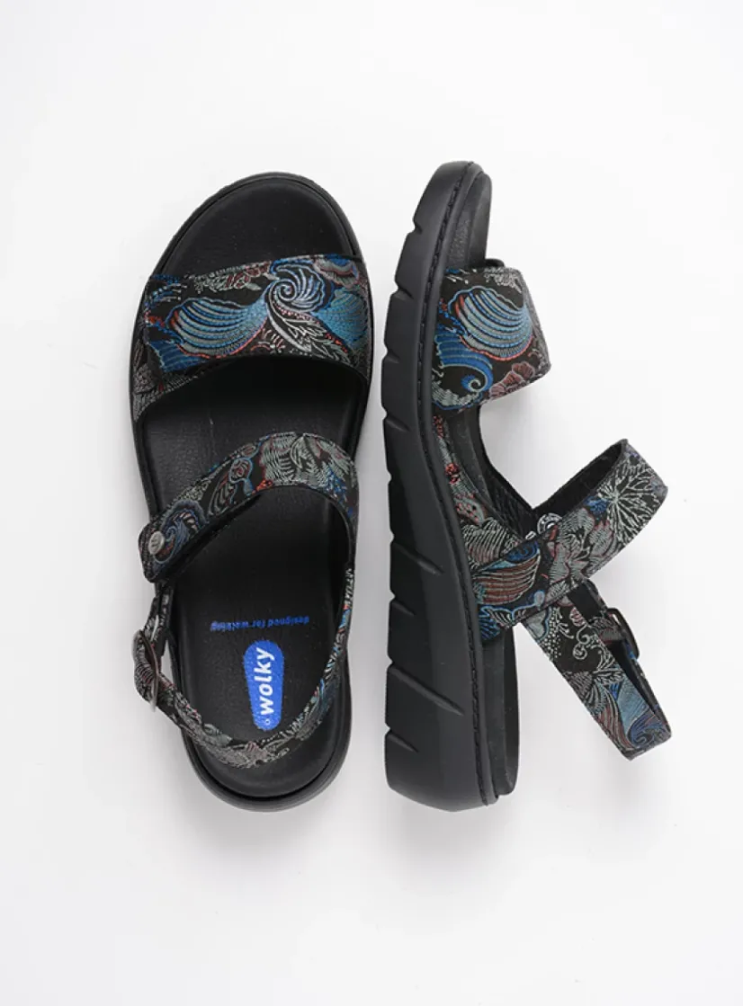 Wolky Santorini - zwart/blauw suede<DAMES Sandalen