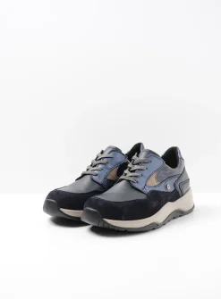 Wolky Sappho - blauw combi leer<DAMES Lage Veterschoenen|Wandelschoenen