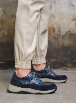 Wolky Sappho - blauw combi leer<DAMES Lage Veterschoenen|Wandelschoenen