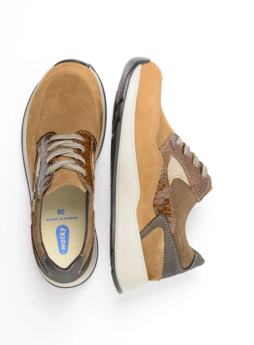 Wolky Sappho - cognac combi leer<DAMES Lage Veterschoenen|Wandelschoenen