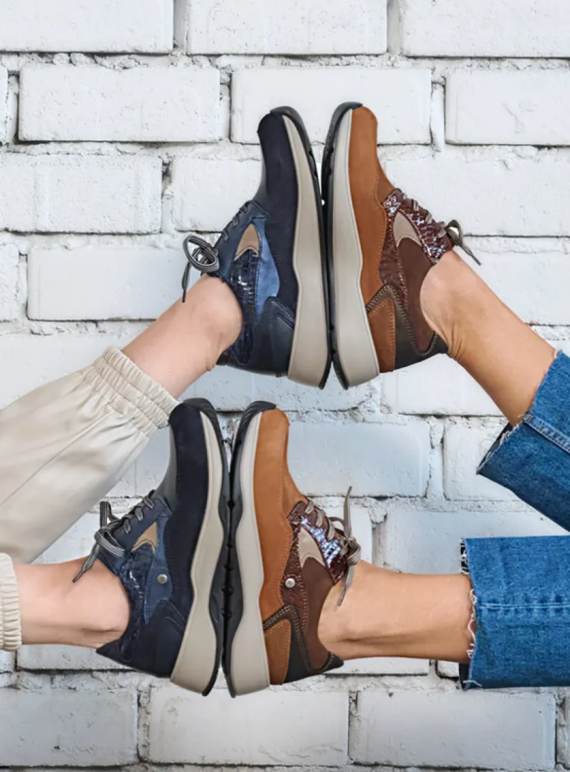 Wolky Sappho - cognac combi leer<DAMES Lage Veterschoenen|Wandelschoenen