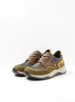 Wolky Sappho - donker taupe combi leer<DAMES Lage Veterschoenen|Wandelschoenen