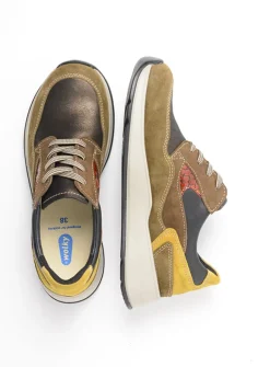 Wolky Sappho - donker taupe combi leer<DAMES Lage Veterschoenen|Wandelschoenen