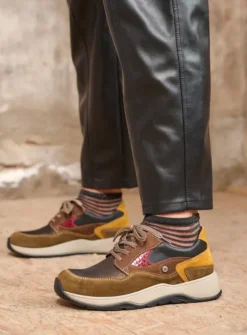 Wolky Sappho - donker taupe combi leer<DAMES Lage Veterschoenen|Wandelschoenen