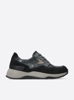 Wolky Sappho - zwart combi leer<DAMES Lage Veterschoenen|Wandelschoenen
