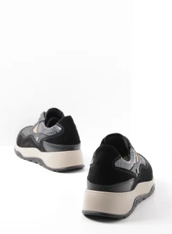 Wolky Sappho - zwart combi leer<DAMES Lage Veterschoenen|Wandelschoenen