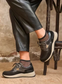 Wolky Sappho - zwart combi leer<DAMES Lage Veterschoenen|Wandelschoenen