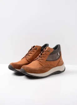 Wolky Scone - cognac combi leer<DAMES Hoge Veterschoenen|Wandelschoenen