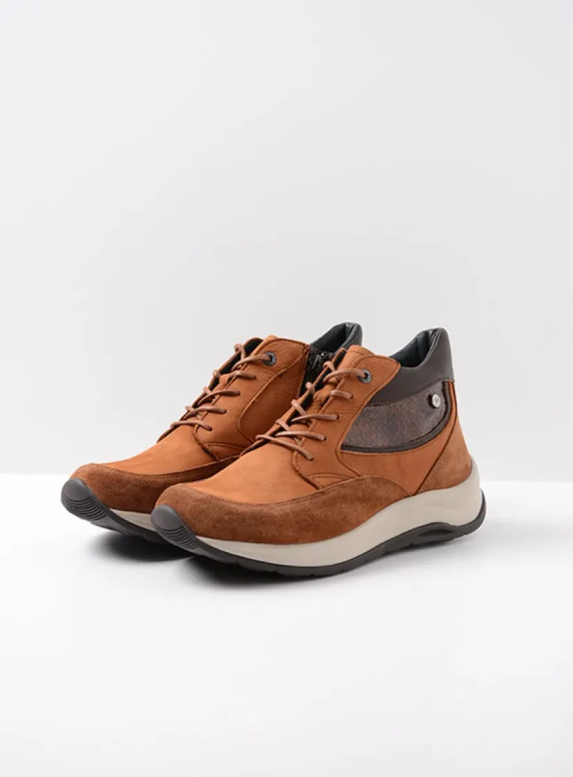 Wolky Scone - cognac combi leer<DAMES Hoge Veterschoenen|Wandelschoenen