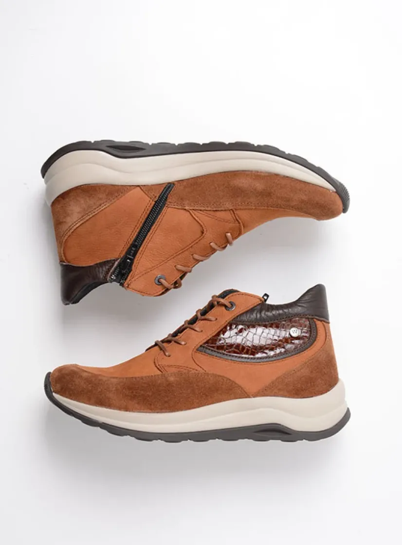 Wolky Scone - cognac combi leer<DAMES Hoge Veterschoenen|Wandelschoenen