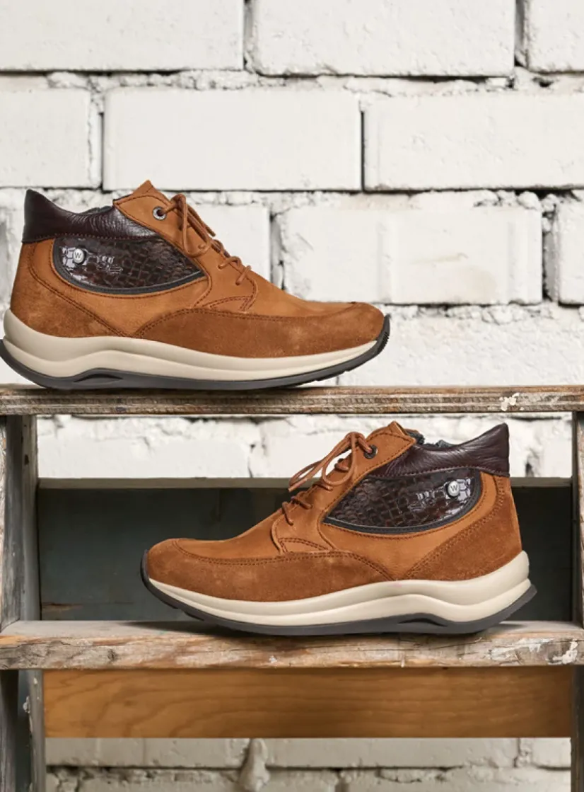 Wolky Scone - cognac combi leer<DAMES Hoge Veterschoenen|Wandelschoenen