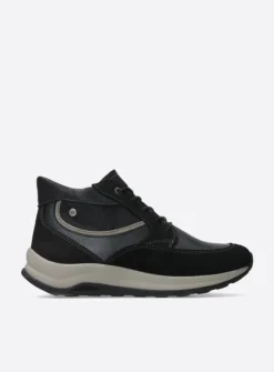 Wolky Scone - zwart combi leer<DAMES Hoge Veterschoenen|Wandelschoenen
