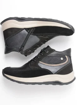 Wolky Scone - zwart combi leer<DAMES Hoge Veterschoenen|Wandelschoenen