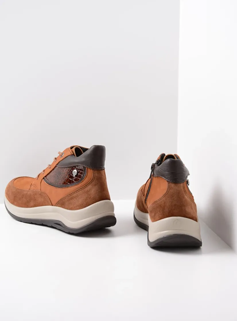 Wolky Scone WR - cognac combi leer<DAMES Hoge Veterschoenen|Wandelschoenen