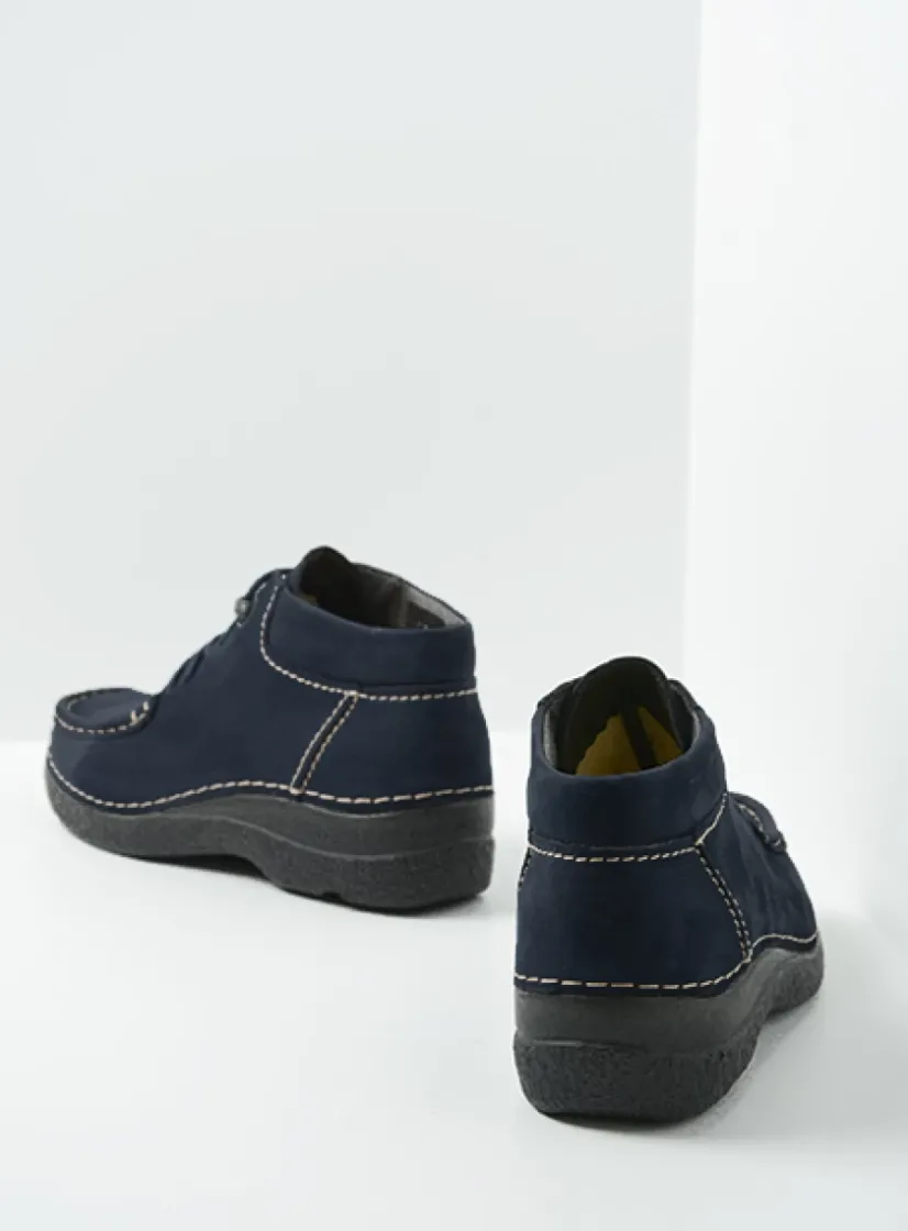 Wolky Seamy Moc - blauw nubuck<DAMES Hoge Veterschoenen|Herfst/Winter