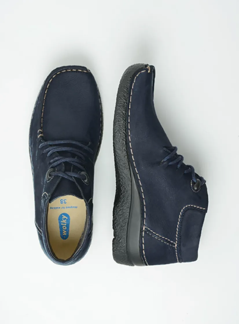 Wolky Seamy Moc - blauw nubuck<DAMES Hoge Veterschoenen|Herfst/Winter