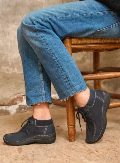 Wolky Seamy Moc - blauw nubuck<DAMES Hoge Veterschoenen|Herfst/Winter