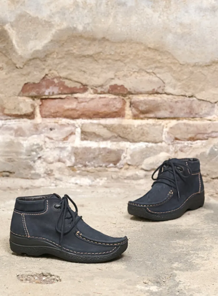 Wolky Seamy Moc - blauw nubuck<DAMES Hoge Veterschoenen|Herfst/Winter