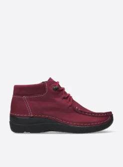 Wolky Seamy Moc - bordeauxrood nubuck<DAMES Hoge Veterschoenen|Herfst/Winter