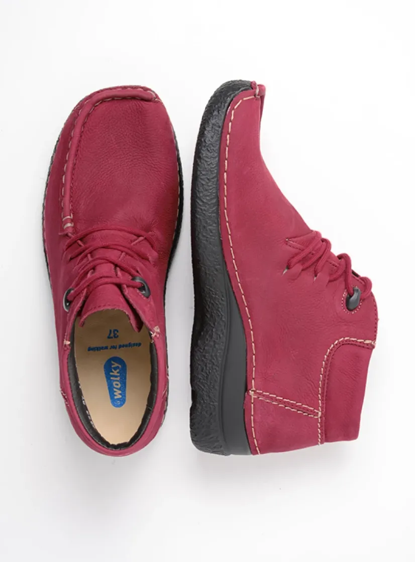 Wolky Seamy Moc - bordeauxrood nubuck<DAMES Hoge Veterschoenen|Herfst/Winter
