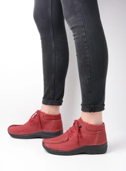 Wolky Seamy Moc - bordeauxrood nubuck<DAMES Hoge Veterschoenen|Herfst/Winter