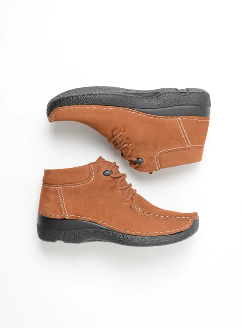 Wolky Seamy Moc - cognac nubuck<DAMES Hoge Veterschoenen|Herfst/Winter