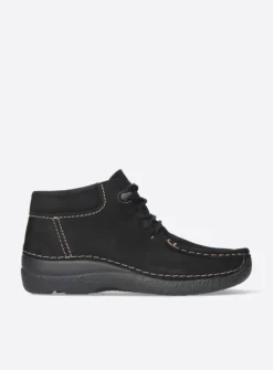 Wolky Seamy Moc - zwart nubuck<DAMES Hoge Veterschoenen|Herfst/Winter