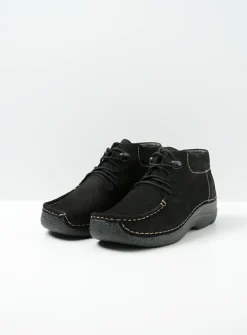 Wolky Seamy Moc - zwart nubuck<DAMES Hoge Veterschoenen|Herfst/Winter