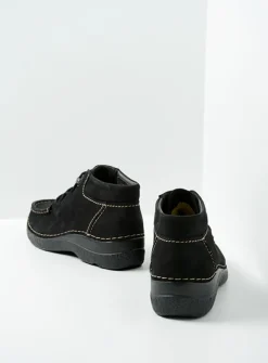 Wolky Seamy Moc - zwart nubuck<DAMES Hoge Veterschoenen|Herfst/Winter