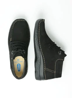 Wolky Seamy Moc - zwart nubuck<DAMES Hoge Veterschoenen|Herfst/Winter