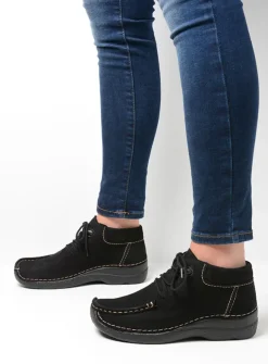 Wolky Seamy Moc - zwart nubuck<DAMES Hoge Veterschoenen|Herfst/Winter
