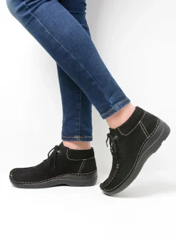 Wolky Seamy Moc - zwart nubuck<DAMES Hoge Veterschoenen|Herfst/Winter