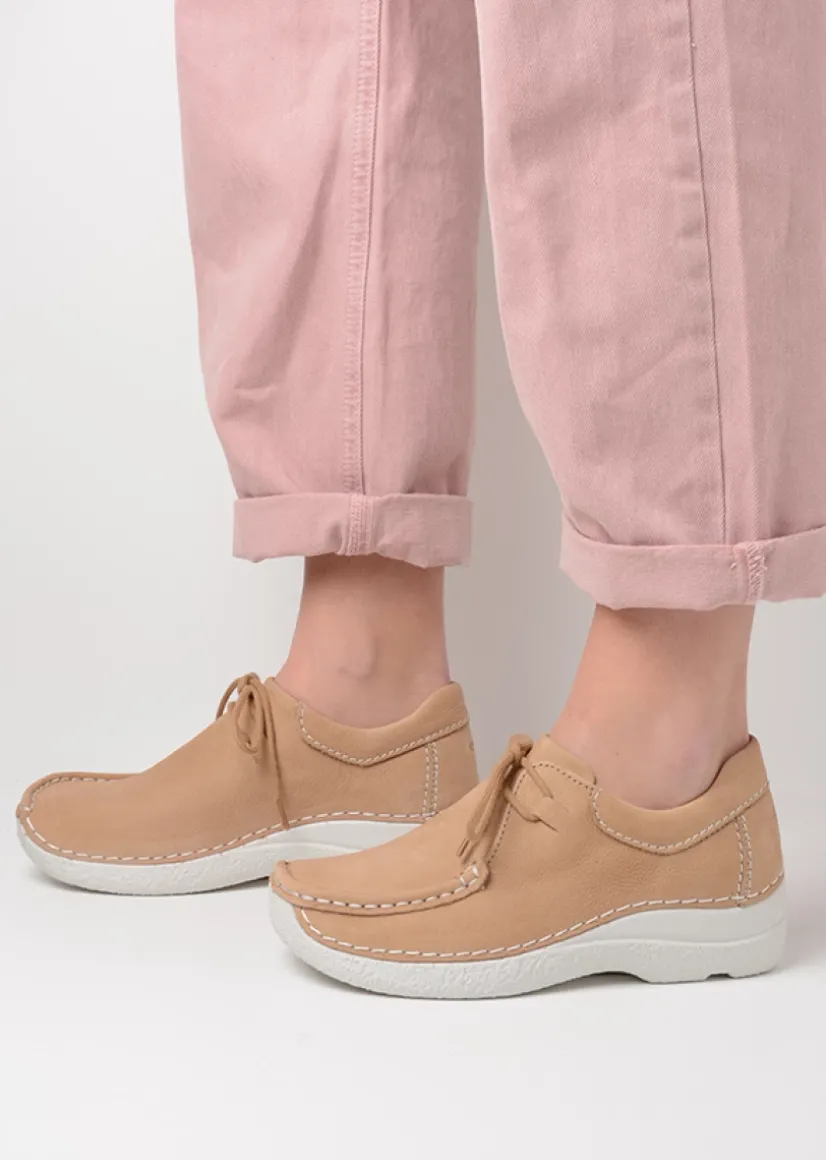 Wolky Seamy Shoe - beige nubuck<DAMES Lage Veterschoenen