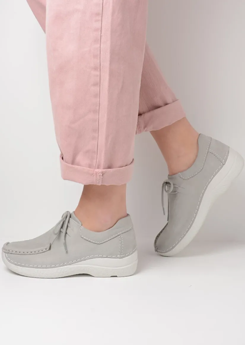Wolky Seamy Shoe - lichtgrijs nubuck<DAMES Lage Veterschoenen
