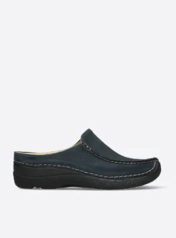 Wolky Seamy Slide - blauw nubuck<DAMES Slippers|Klompen