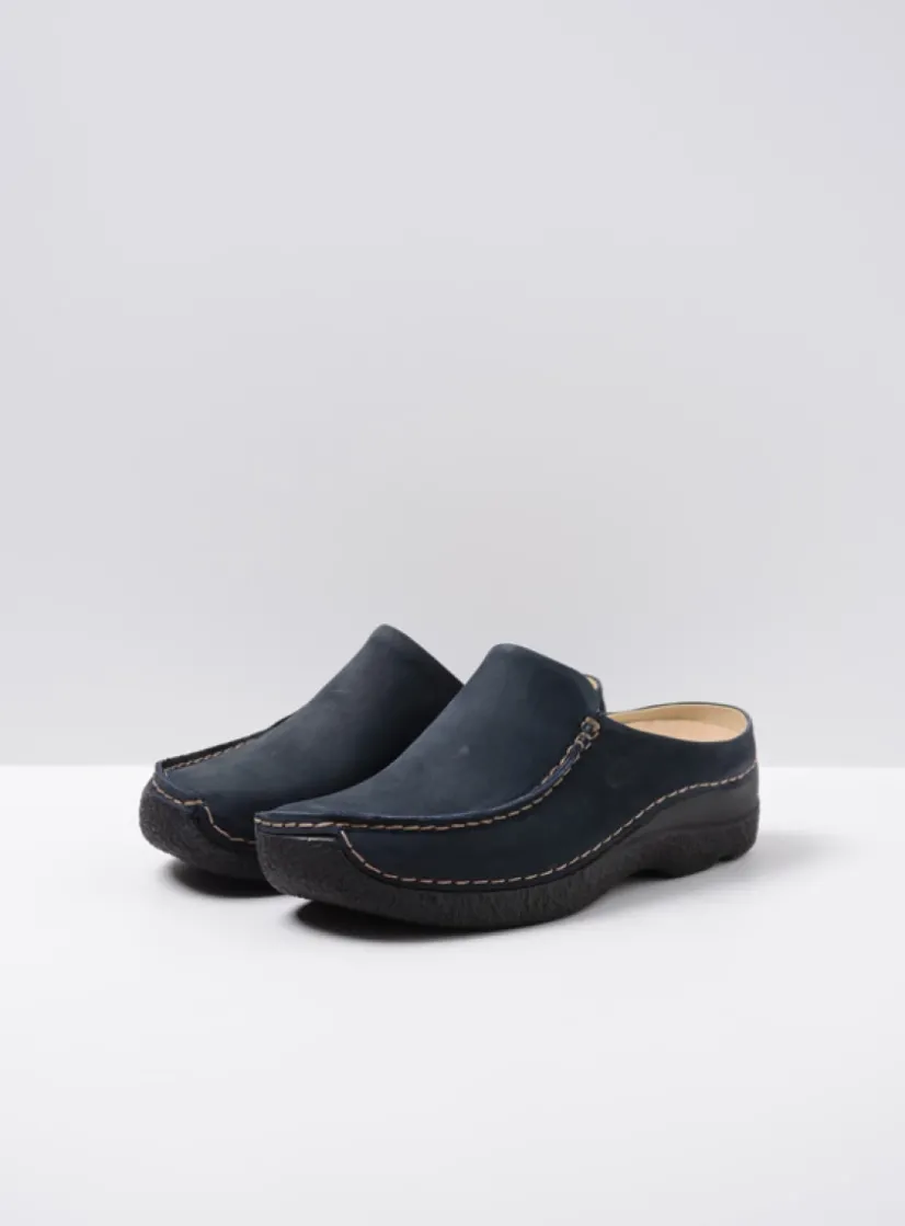 Wolky Seamy Slide - blauw nubuck<DAMES Slippers|Klompen