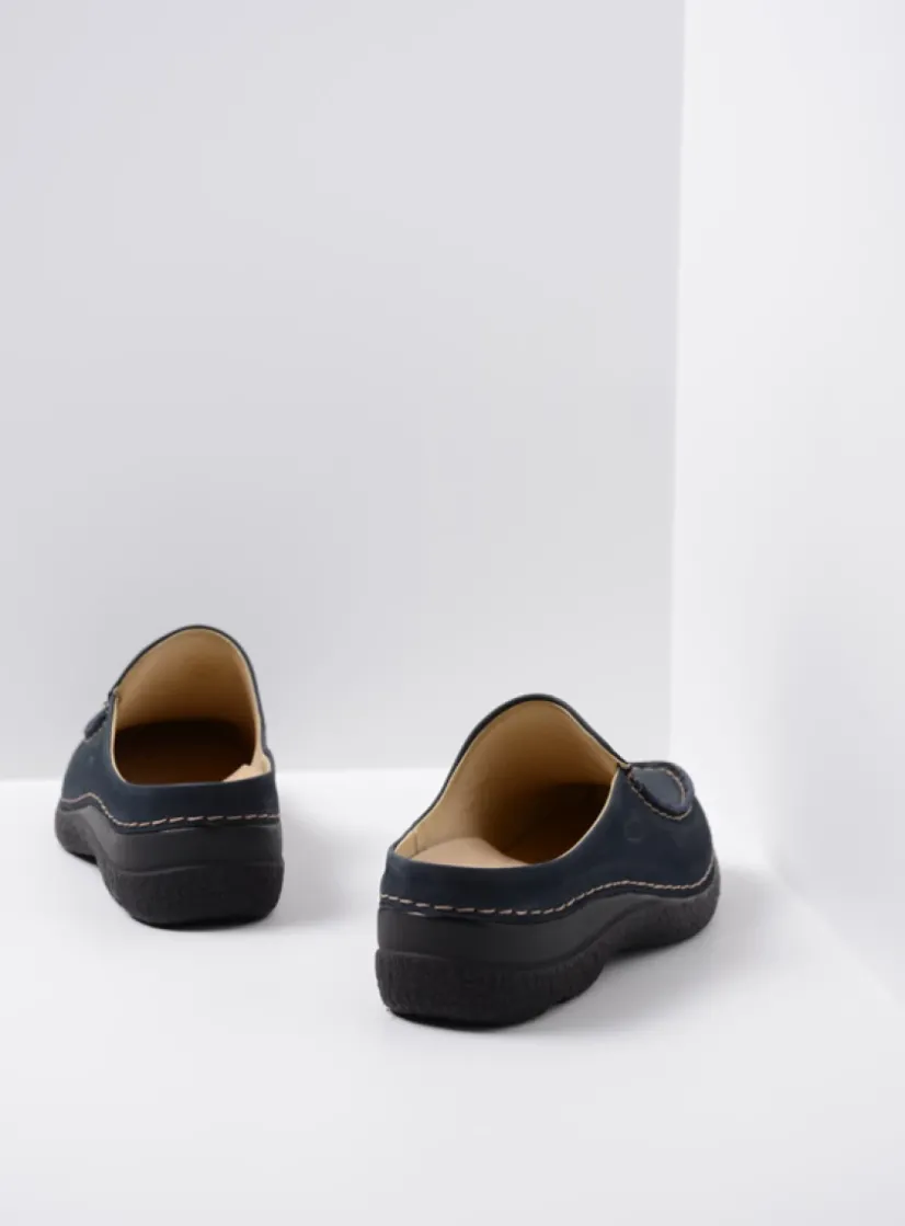Wolky Seamy Slide - blauw nubuck<DAMES Slippers|Klompen