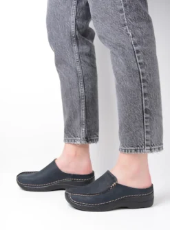 Wolky Seamy Slide - blauw nubuck<DAMES Slippers|Klompen