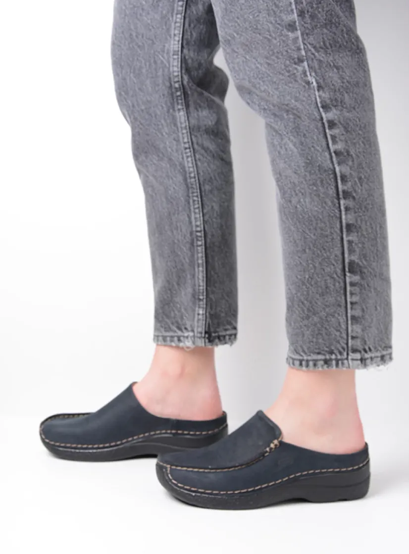 Wolky Seamy Slide - blauw nubuck<DAMES Slippers|Klompen