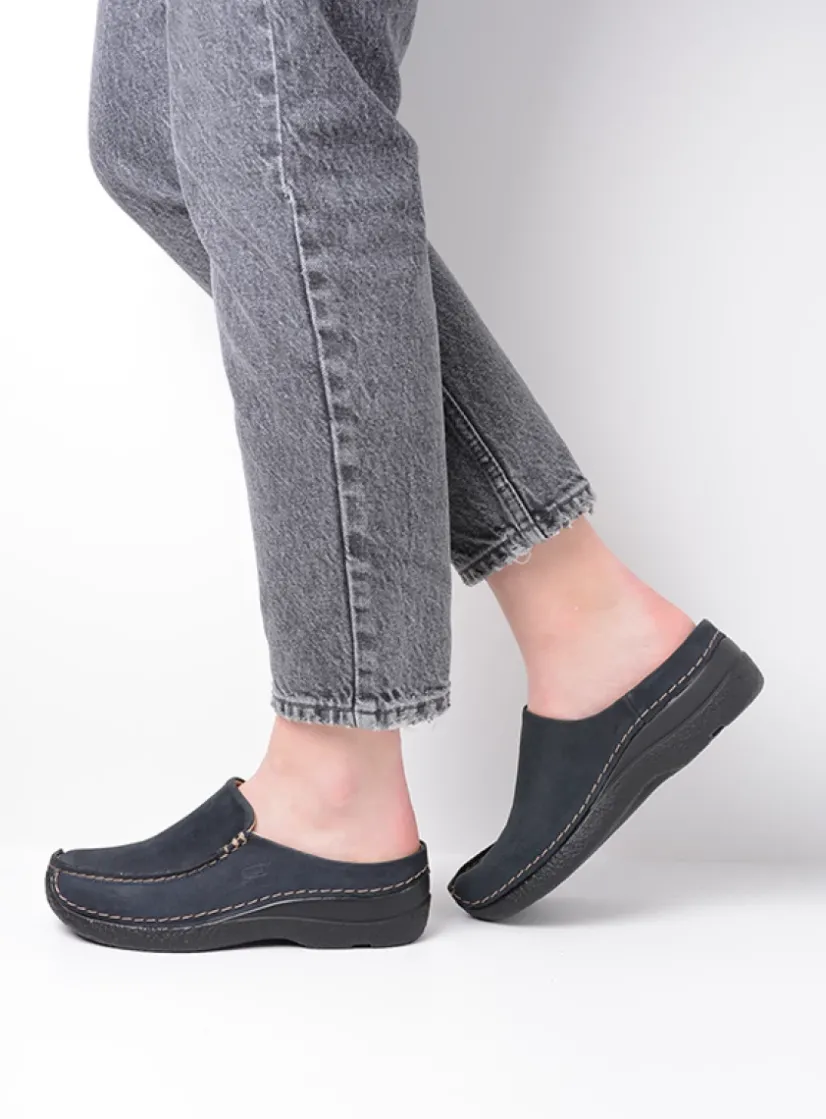 Wolky Seamy Slide - blauw nubuck<DAMES Slippers|Klompen
